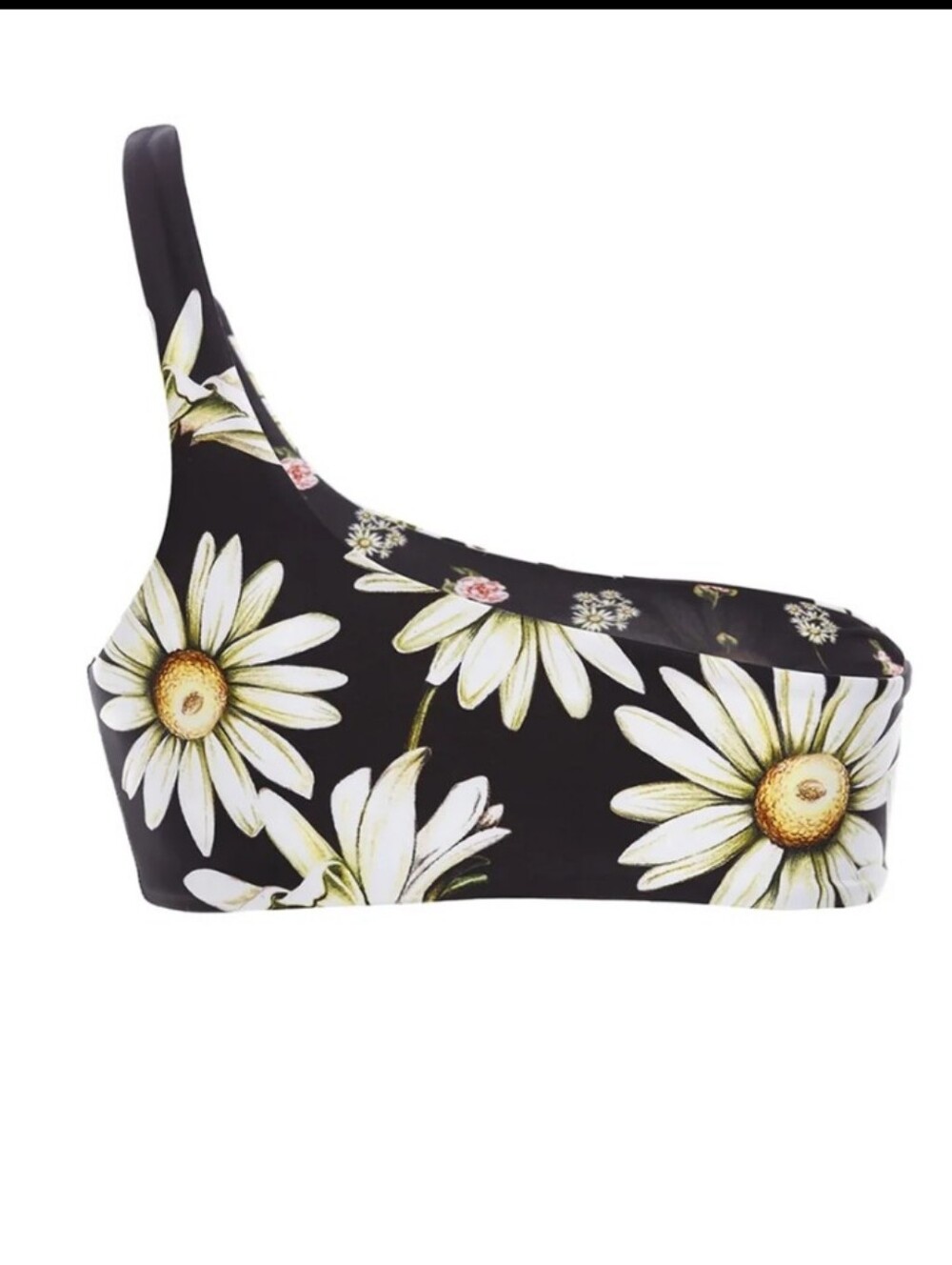 Agua Bendita NWT Floral Swimwear Top Black with Pink & Yellow Flowers Revirsible